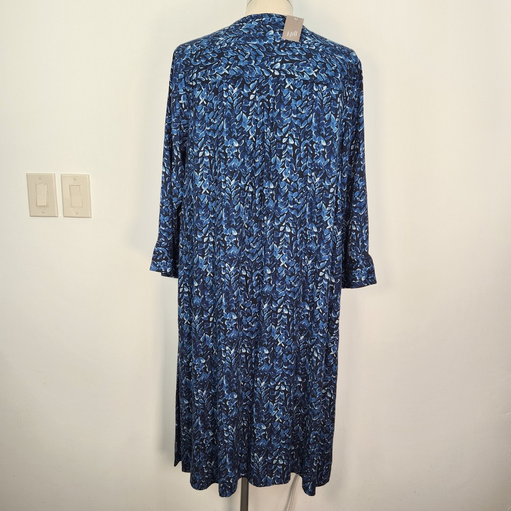 Pure Jill J. Jill Blue Leaf Print Viscose Midi Dress XL Tall NWT Long Sleeve - Picture 3 of 11